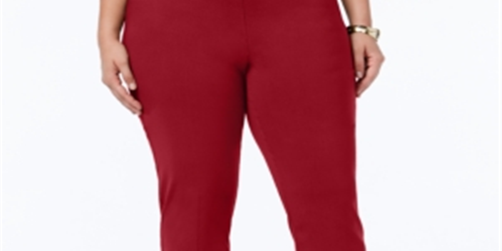 Calça feminina com controle de barriga JM Collection, perna justa, vermelha, tamanho 16W