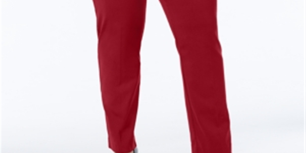 Calça feminina com controle de barriga JM Collection, perna justa, vermelha, tamanho 16W