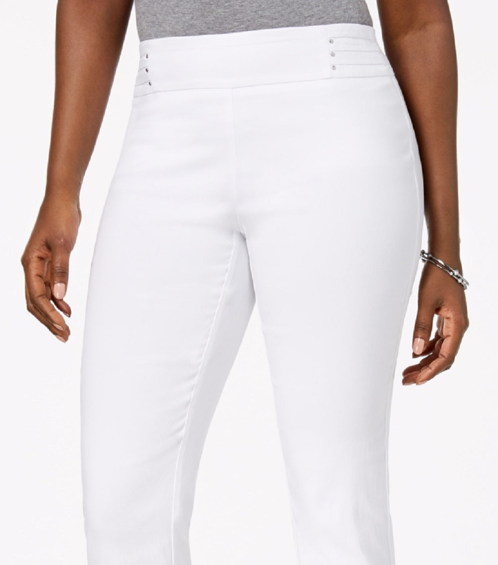 Calça capri feminina com detalhes em renda JM Collection, branca, tamanho extragrande