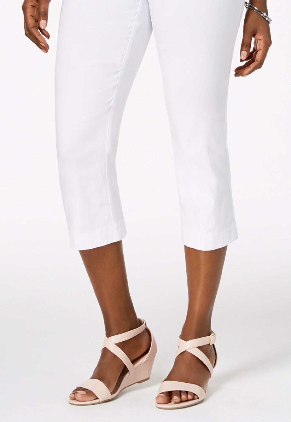 Calça capri feminina com detalhes em renda JM Collection, branca, tamanho extragrande