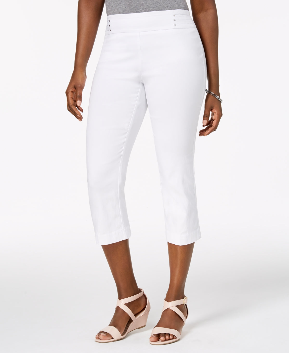 Calça capri feminina com detalhes em renda JM Collection, branca, tamanho extragrande