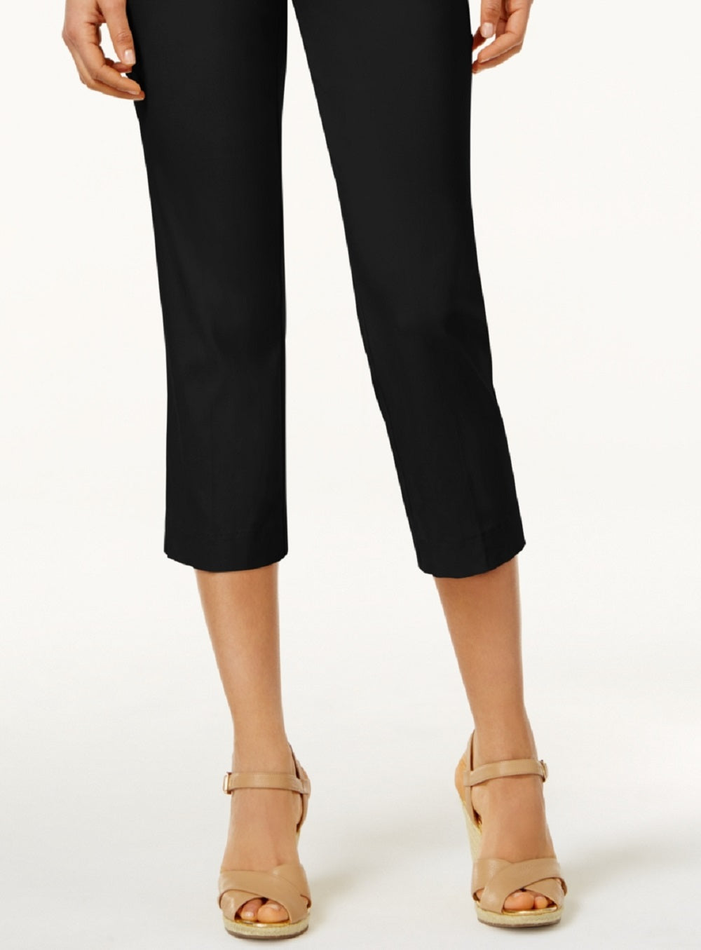 Calça capri feminina com detalhes em renda JM Collection, preta, tamanho grande