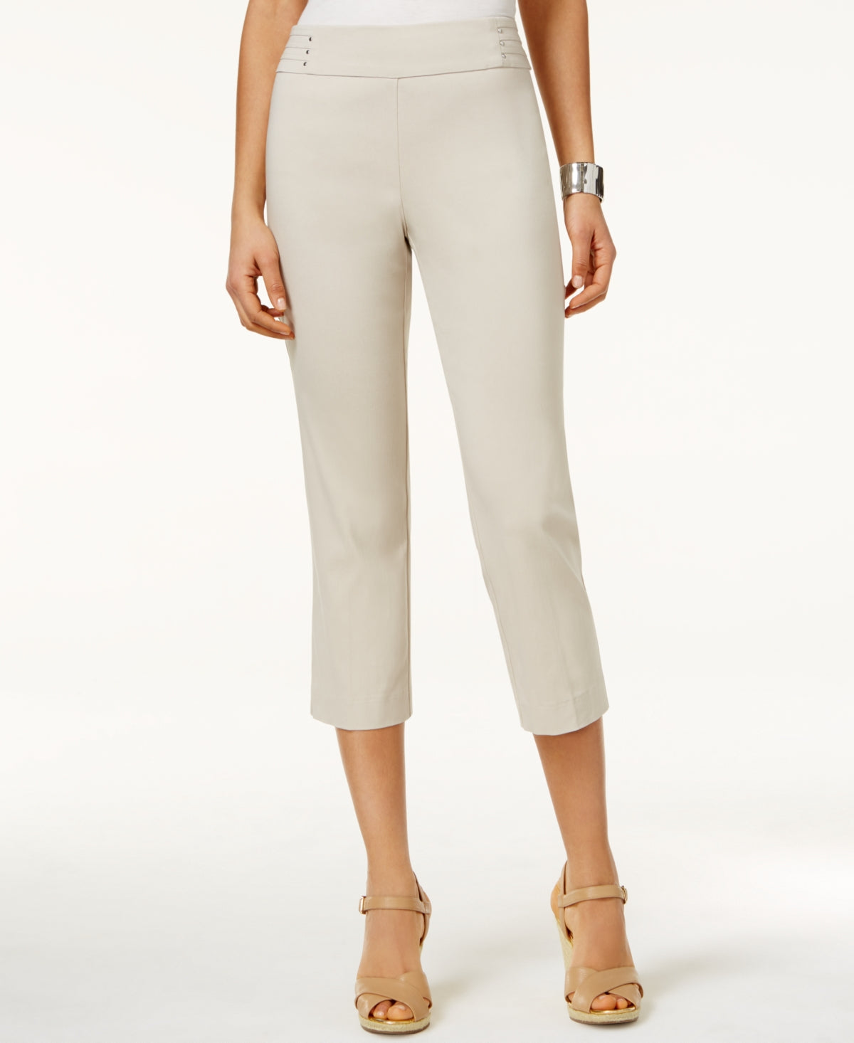 Calça capri feminina com detalhes em renda JM Collection, marrom, tamanho extragrande