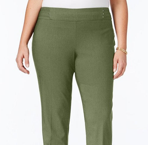 Calça feminina JM Collection com controle de barriga e perna justa, verde, tamanho pequeno