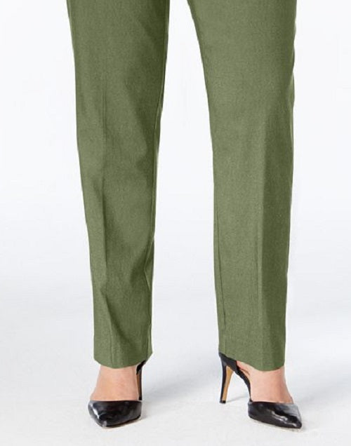 Calça feminina JM Collection com controle de barriga e perna justa, verde, tamanho pequeno