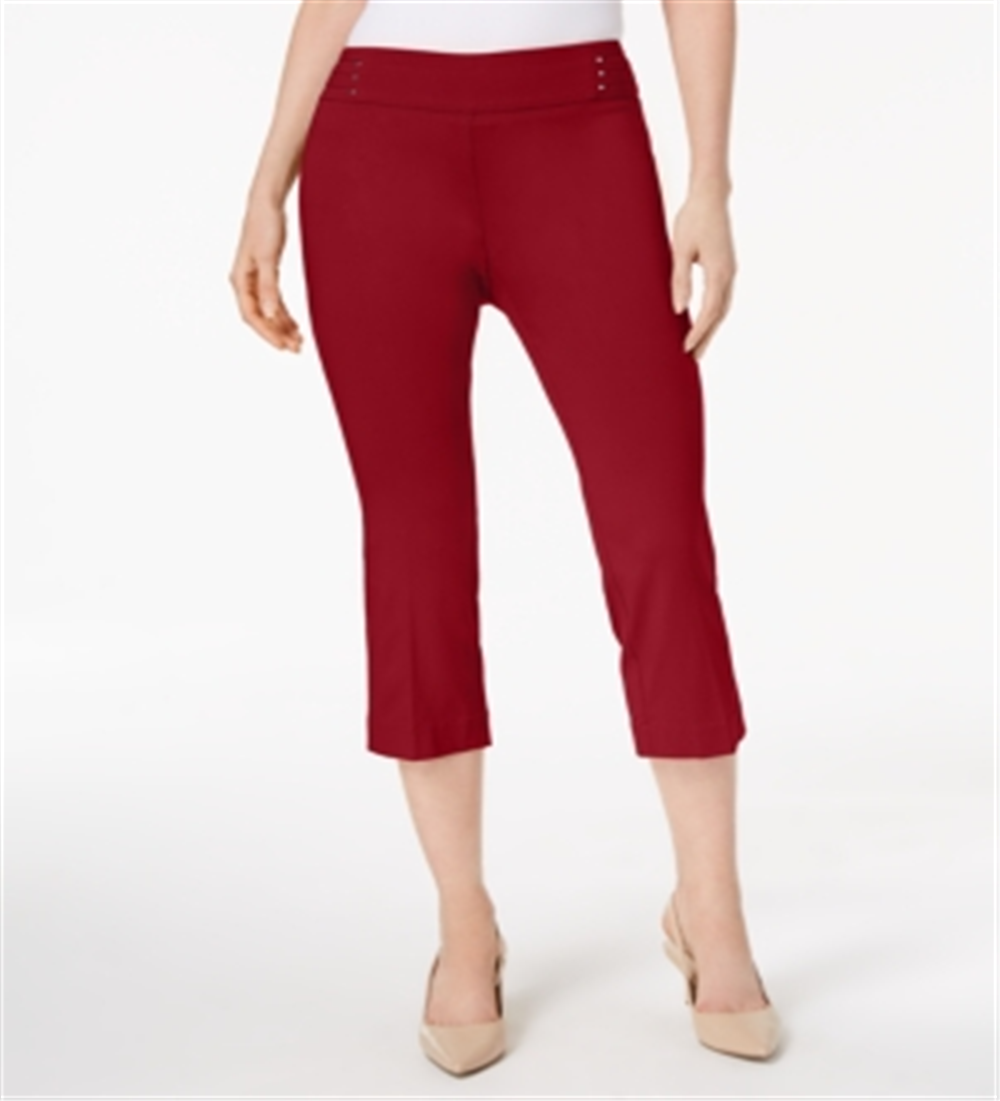 Calça capri feminina com detalhes em renda JM Collection, vermelha, tamanho XX-G