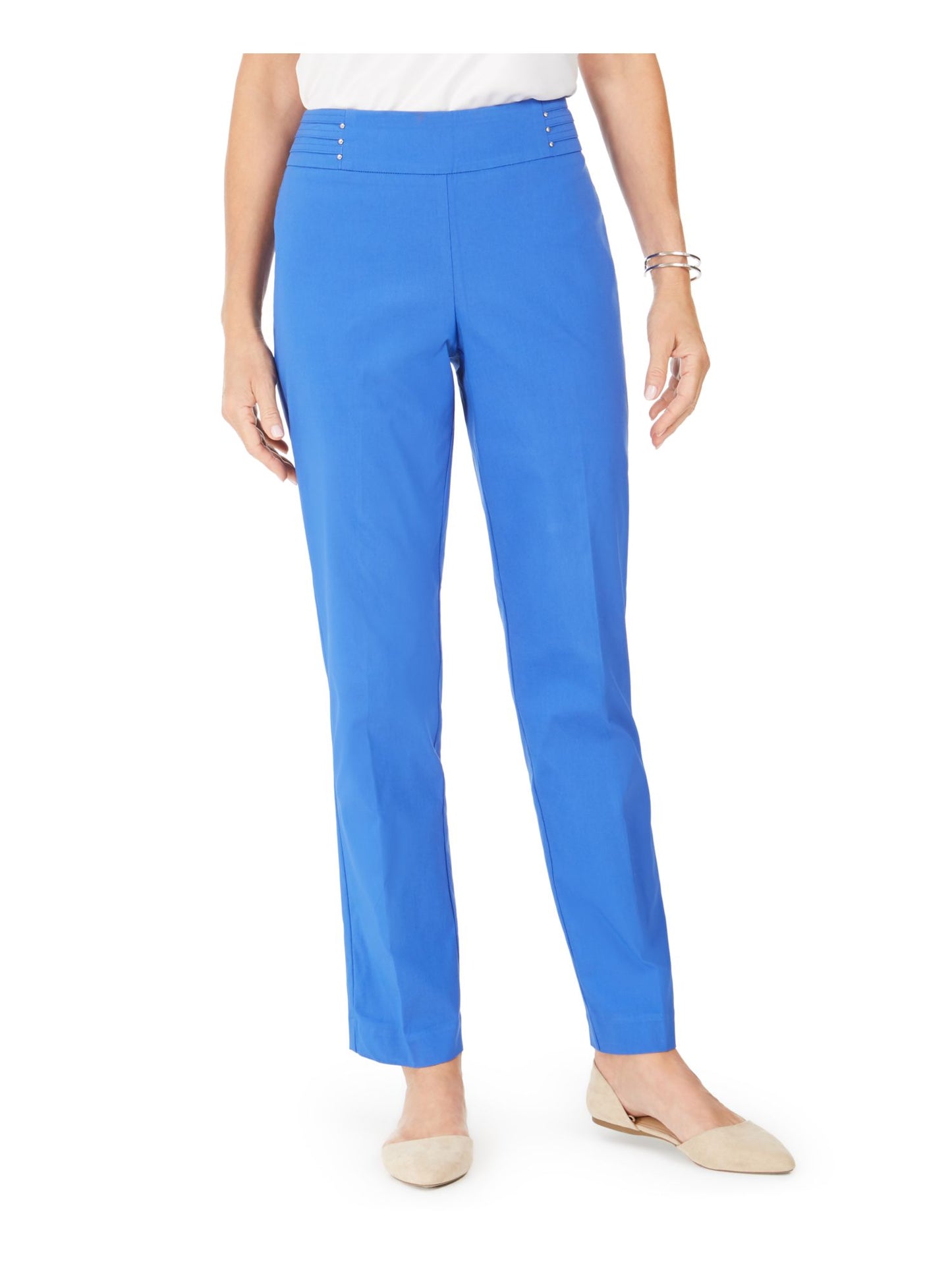 Calça feminina lisa de perna reta para usar no trabalho, azul, tamanho pequeno, da coleção JM