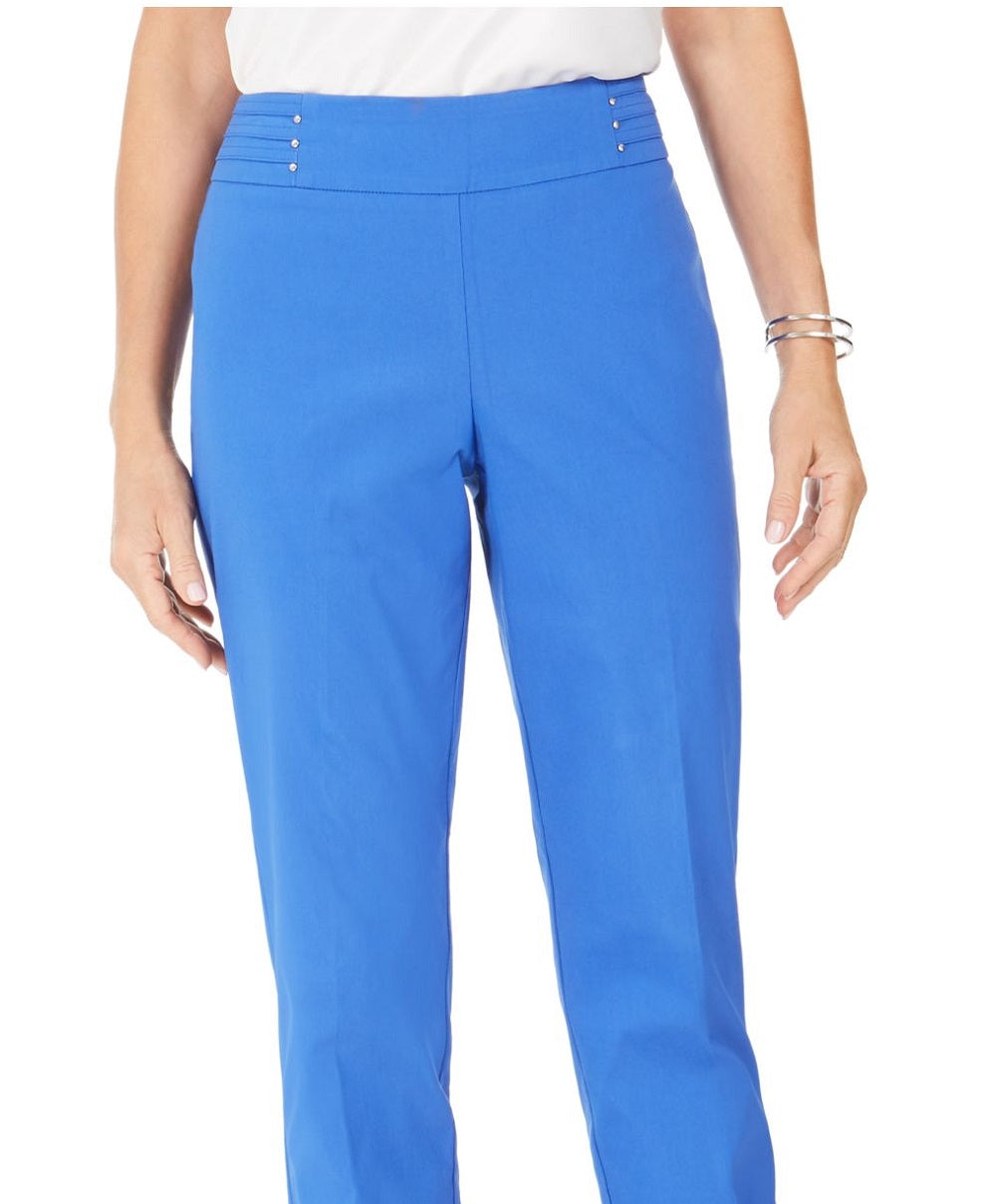 Calça feminina lisa de perna reta para usar no trabalho, azul, tamanho pequeno, da coleção JM