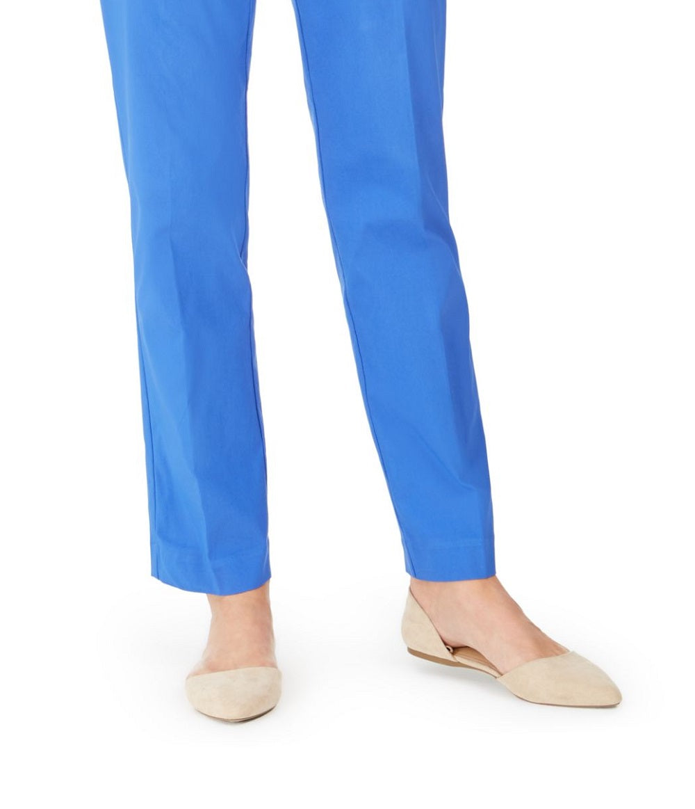 Calça feminina lisa de perna reta para usar no trabalho, azul, tamanho pequeno, da coleção JM