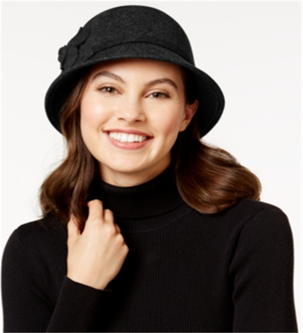 Nine West Cloche de feltro com flores, tamanho regular, preto, feminino