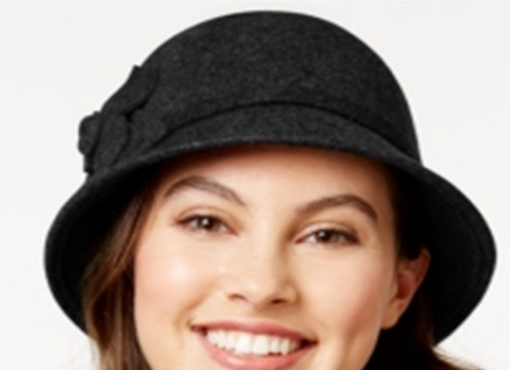 Nine West Cloche de feltro com flores, tamanho regular, preto, feminino