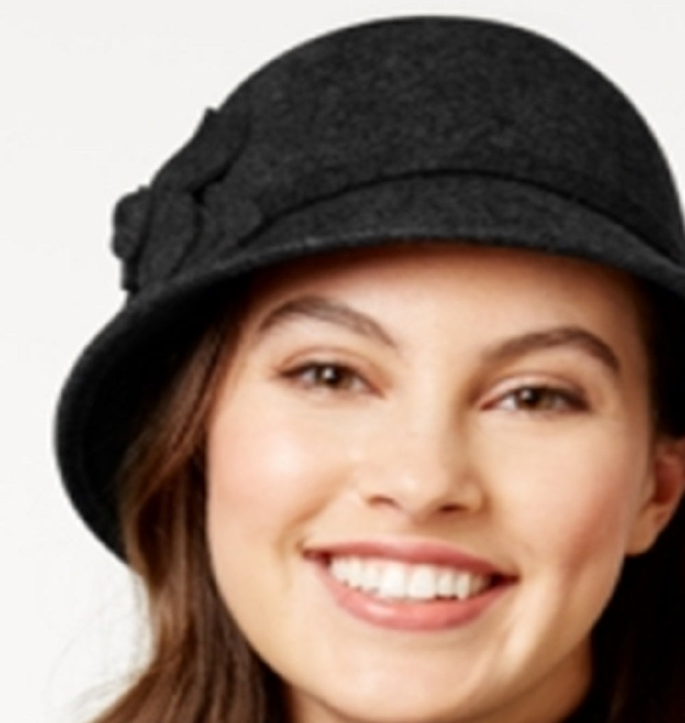 Nine West Cloche de feltro com flores, tamanho regular, preto, feminino