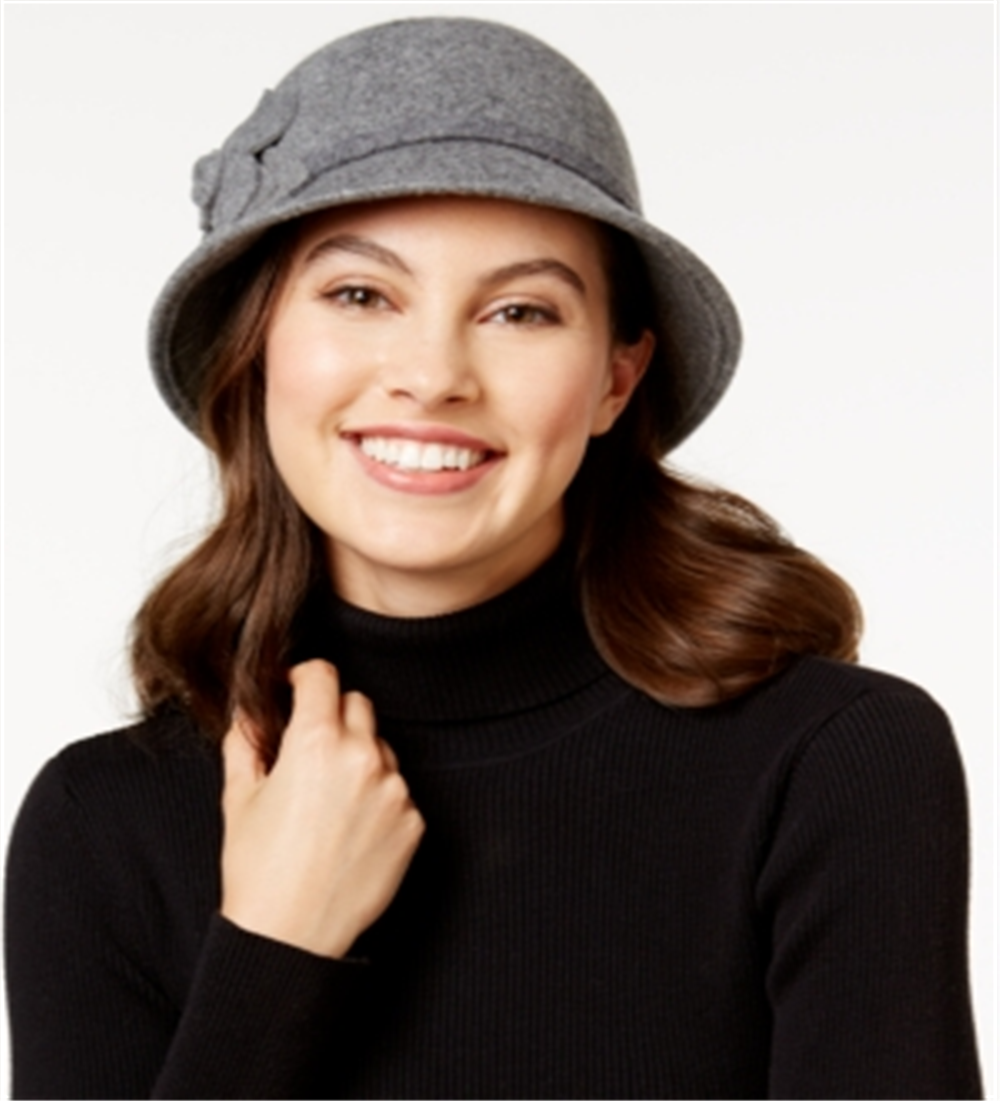 Chapéu cloche de feltro feminino Nine West com estampa floral, tamanho regular, cinza
