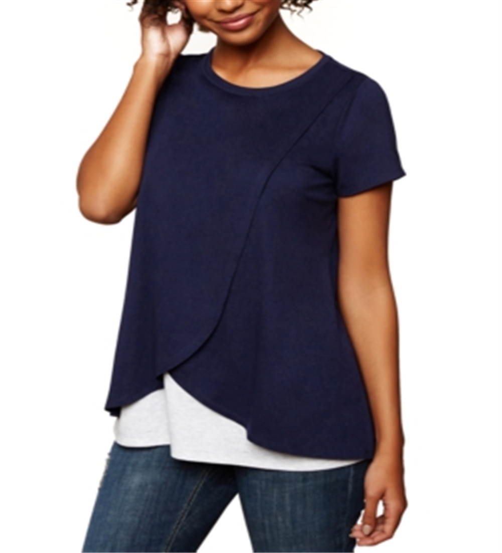 Camiseta de amamentação feminina com frente aberta e manga comprida, tamanho extragrande, azul