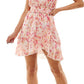 Vestido infantil com estampa floral e cintura franzida, cor rosa, tamanho XX-S