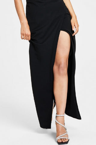 Vestido de festa infantil com fenda alta e esmeralda Sundae, preto, tamanho grande