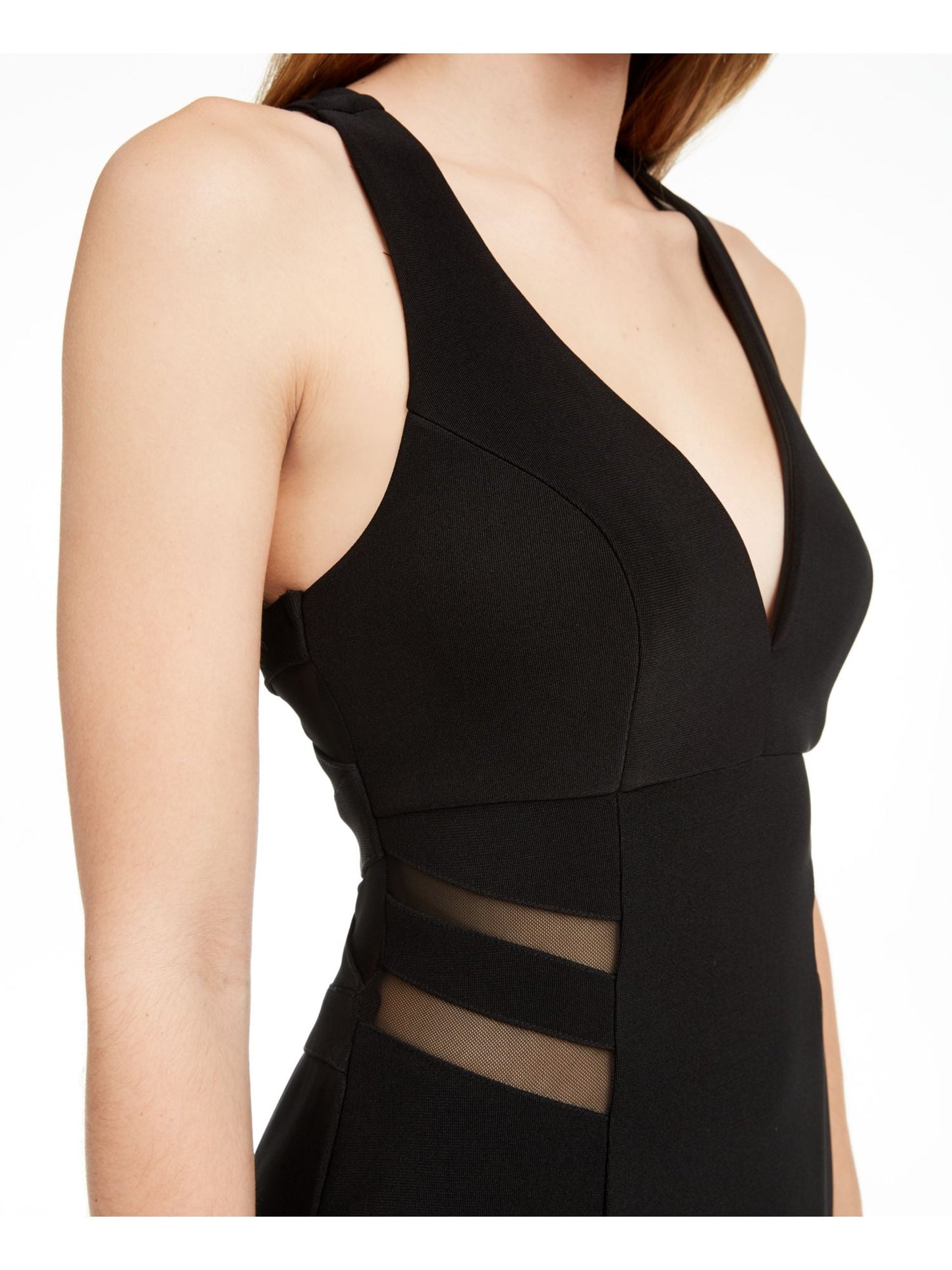 Vestido de festa longo sereia transparente sem mangas com decote em V e decote em V, preto, tamanho extrapequeno, para mulheres