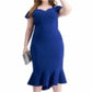 Vestido de festa feminino Emerald Sundae com babados e decote coração abaixo do joelho, azul, tamanho 18
