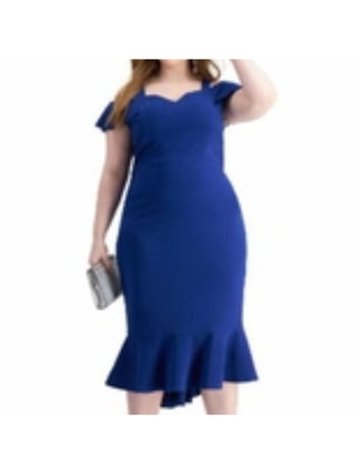 Vestido de festa feminino Emerald Sundae com babados e decote coração abaixo do joelho, azul, tamanho 18