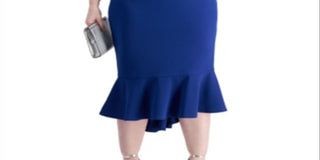 Vestido de festa feminino Emerald Sundae com babados e decote coração abaixo do joelho, azul, tamanho 18