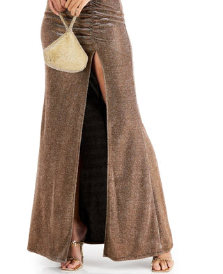 Vestido infantil de malha com glitter e amarração lateral, tamanho extragrande, marrom, Sundae Emerald