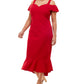 Vestido midi feminino com ombros descobertos e estampa Emerald Sundae, vermelho, tamanho 20W