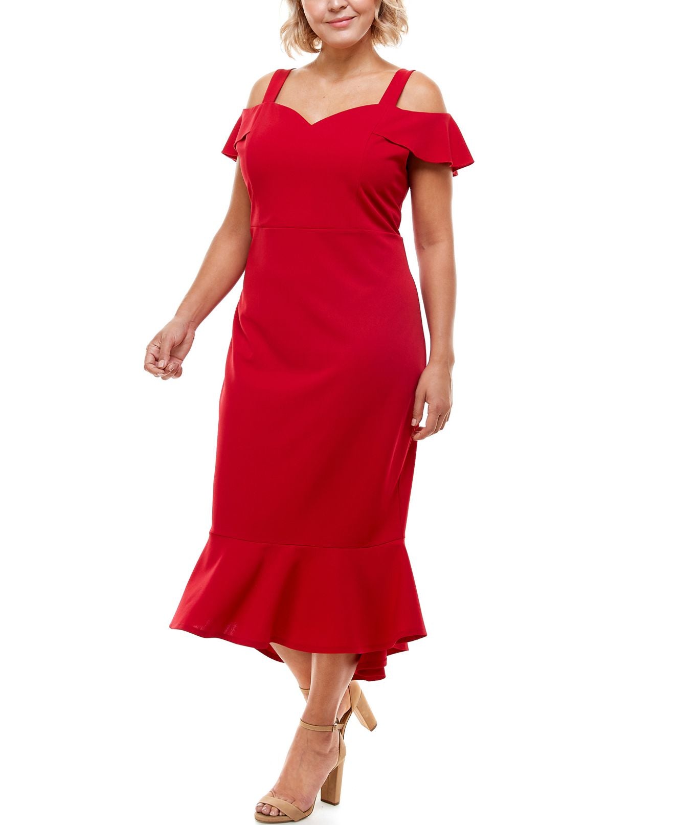 Vestido midi feminino com ombros descobertos e estampa Emerald Sundae, vermelho, tamanho 20W