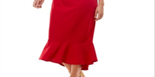 Vestido midi feminino com ombros descobertos e estampa Emerald Sundae, vermelho, tamanho 20W