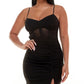 Minivestido corpete feminino LNL com decote coração franzido, preto, tamanho médio