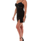 Minivestido corpete feminino LNL com decote coração franzido, preto, tamanho médio