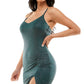 Minivestido curto feminino com franzido e brilho, verde, tamanho grande, Emerald Sundae