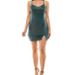 Minivestido curto feminino com franzido e brilho, verde, tamanho grande, Emerald Sundae