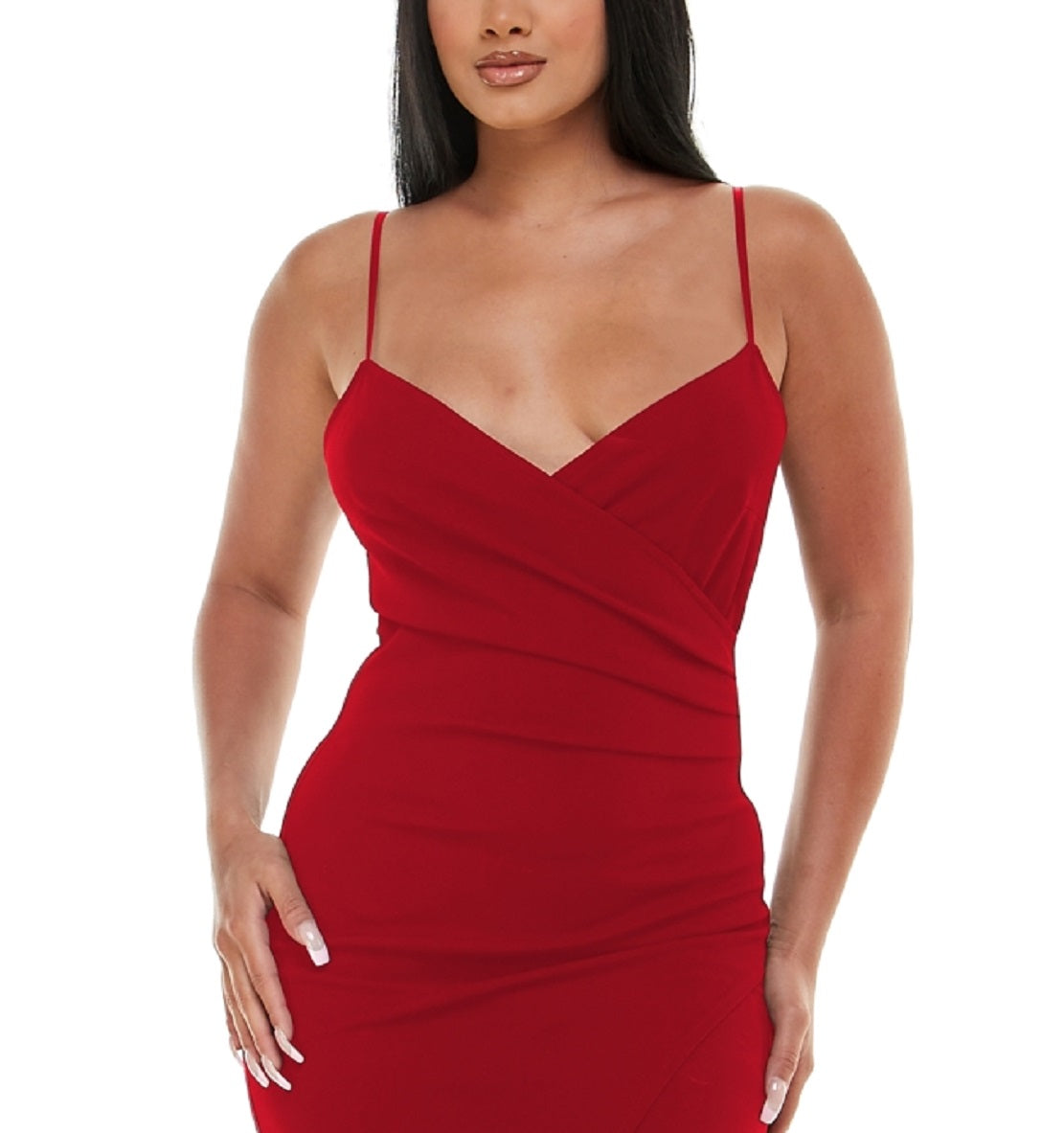 Vestido midi assimétrico de malha feminino LNL, vermelho, tamanho médio