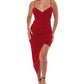 Vestido midi assimétrico de malha feminino LNL, vermelho, tamanho médio