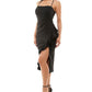Vestido midi com babados e estampa Emerald Sundae Junior, preto, tamanho grande