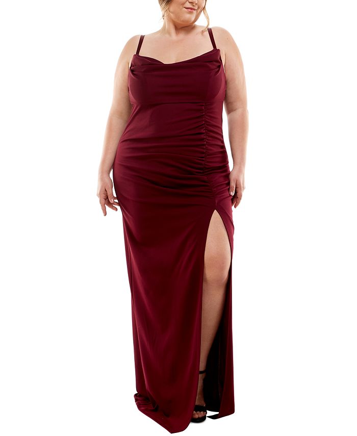 Vestido longo feminino Emerald Sundae com decote canoa e franzido lateral, vermelho, tamanho 20W