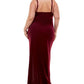 Vestido longo feminino Emerald Sundae com decote canoa e franzido lateral, vermelho, tamanho 20W