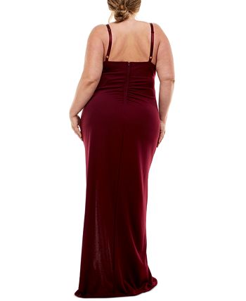 Vestido longo feminino Emerald Sundae com decote canoa e franzido lateral, vermelho, tamanho 20W