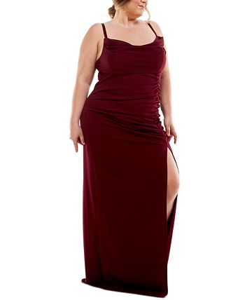 Vestido longo feminino Emerald Sundae com decote canoa e franzido lateral, vermelho, tamanho 20W