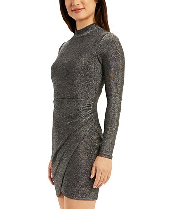Vestido de gola alta com babados metálicos e bainha tulipa BCX Junior, cinza, tamanho grande