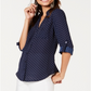 Camisa estampada BCX Junior com botões, azul escuro, tamanho médio