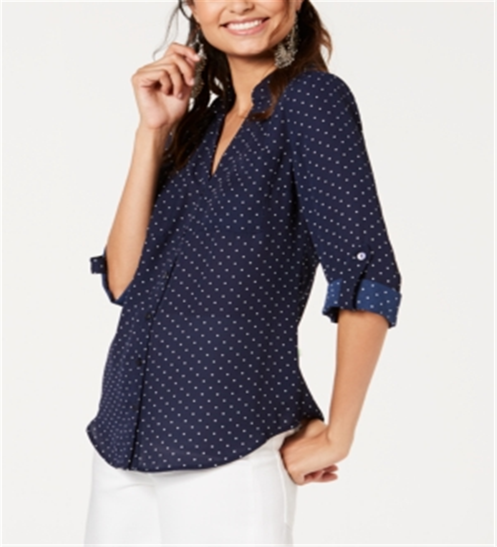 Camisa estampada BCX Junior com botões, azul escuro, tamanho médio