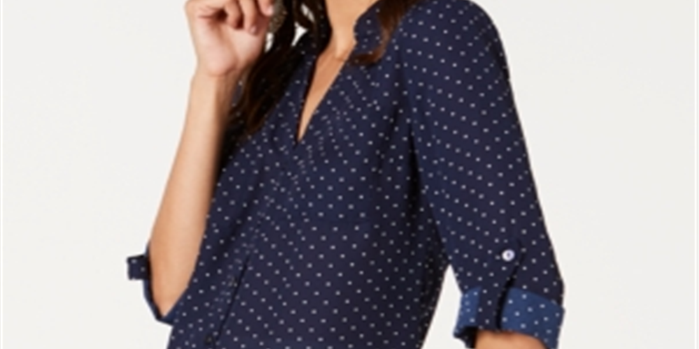 Camisa estampada BCX Junior com botões, azul escuro, tamanho médio