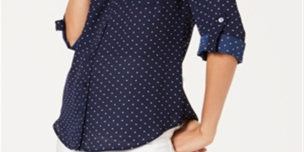 Camisa estampada BCX Junior com botões, azul escuro, tamanho médio