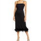 Vestido midi coluna de penas Mareena feminino Lucy Paris, preto, tamanho médio
