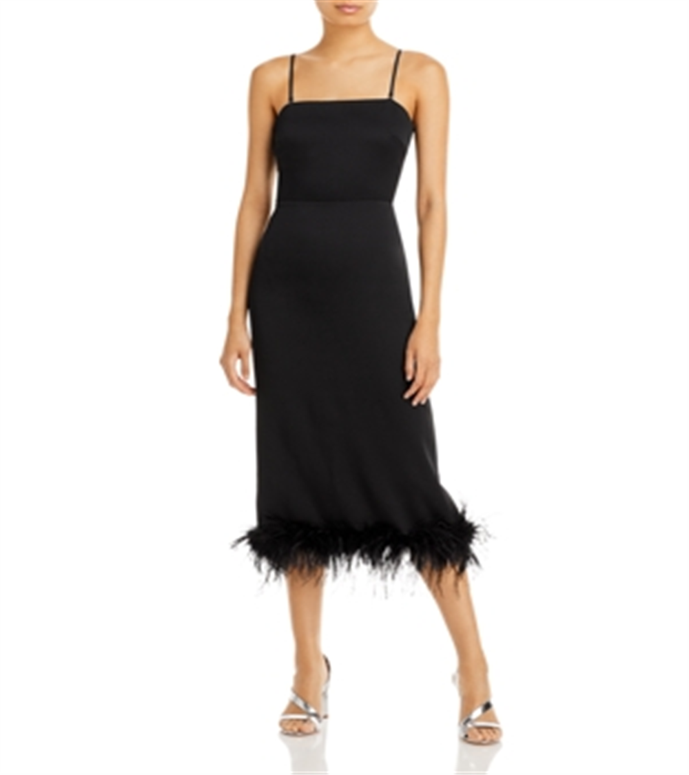 Vestido midi coluna de penas Mareena feminino Lucy Paris, preto, tamanho médio