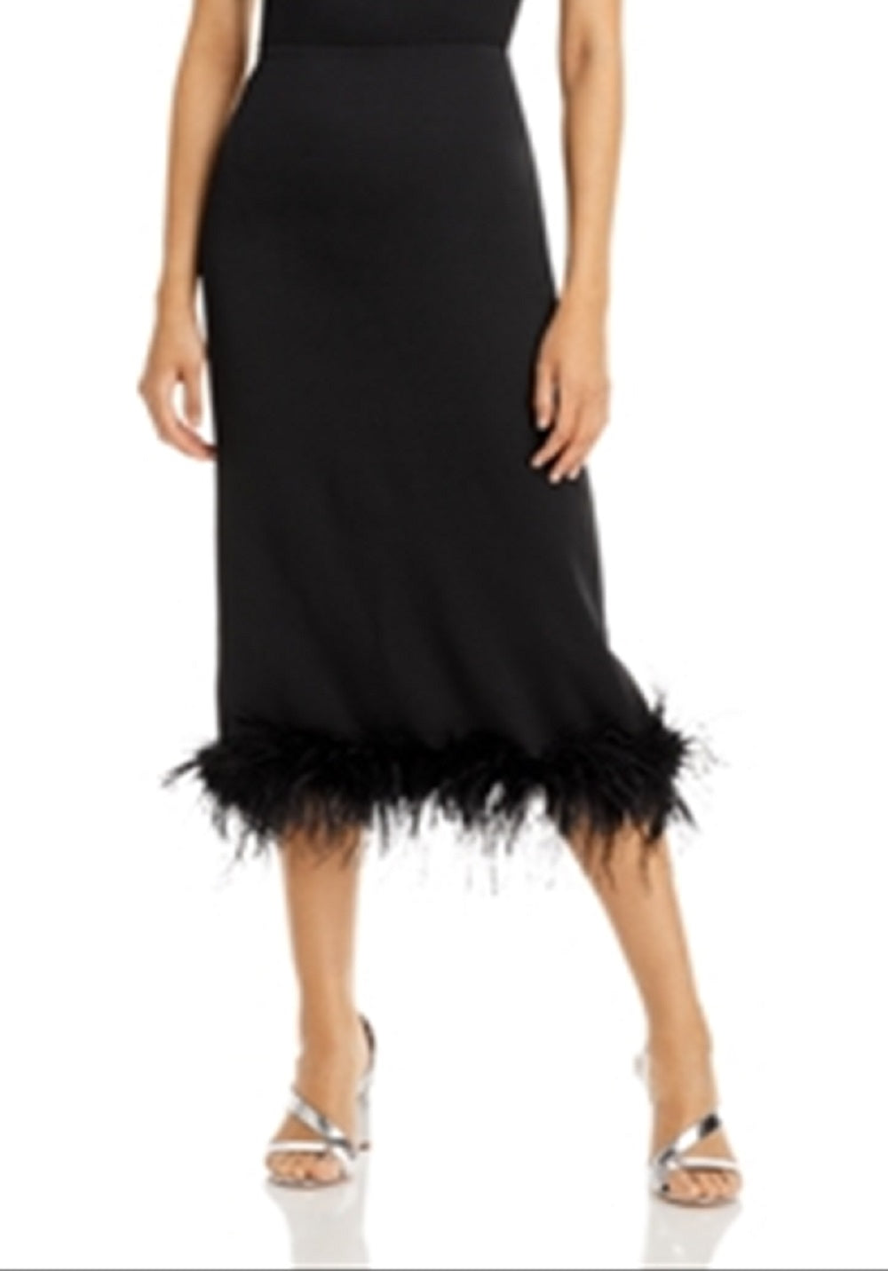 Vestido midi coluna de penas Mareena feminino Lucy Paris, preto, tamanho médio