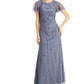 Vestido feminino Papell Studio com mangas esvoaçantes e detalhes em azul, tamanho 2