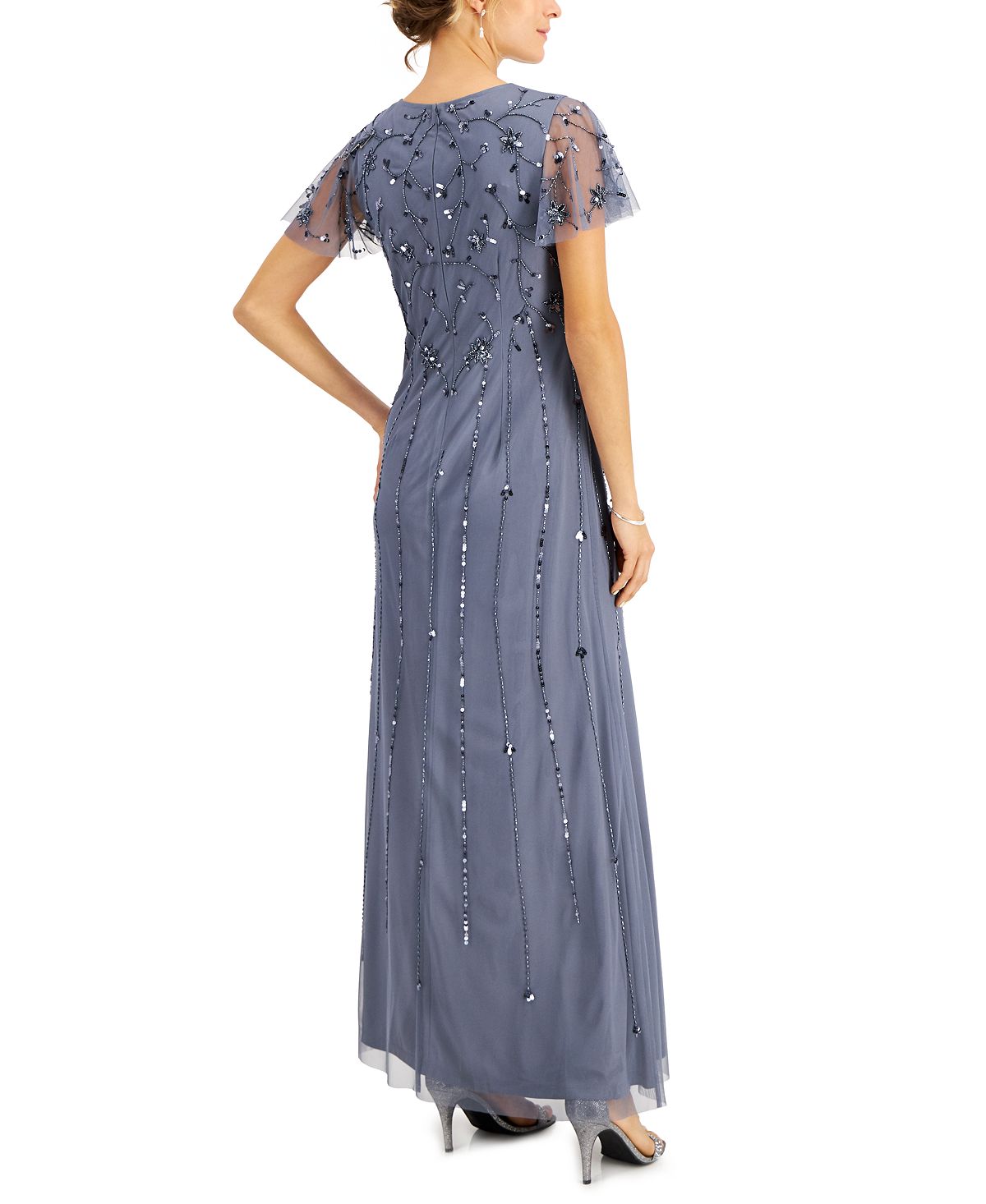 Vestido feminino Papell Studio com mangas esvoaçantes e detalhes em azul, tamanho 2