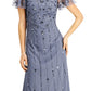 Vestido feminino Papell Studio com mangas esvoaçantes e detalhes em azul, tamanho 4